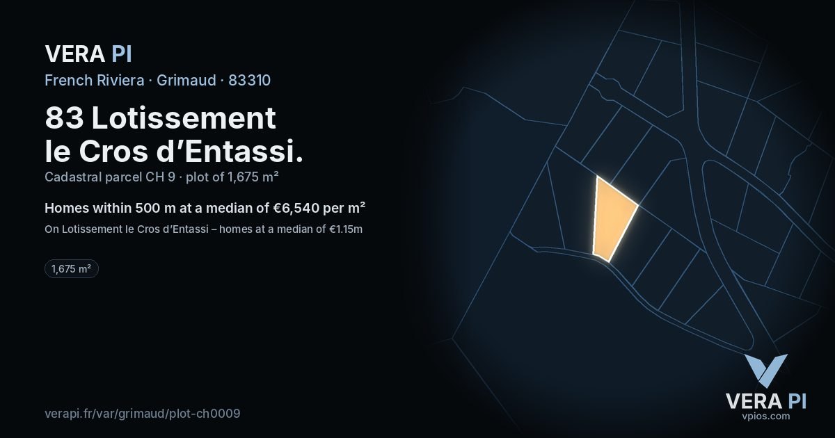 83 Lotissement le Cros d’Entassi, Grimaud at night – the plot lit, the parcels around coloured by the prices near them