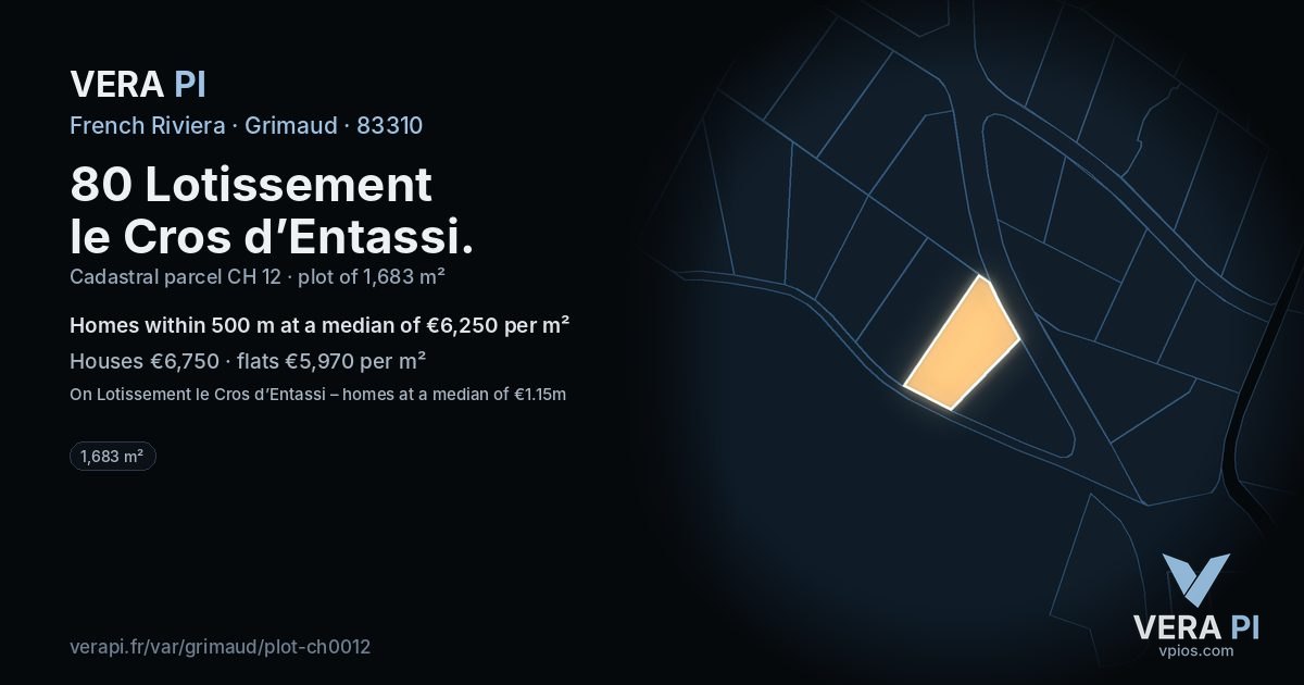 80 Lotissement le Cros d’Entassi, Grimaud at night – the plot lit, the parcels around coloured by the prices near them