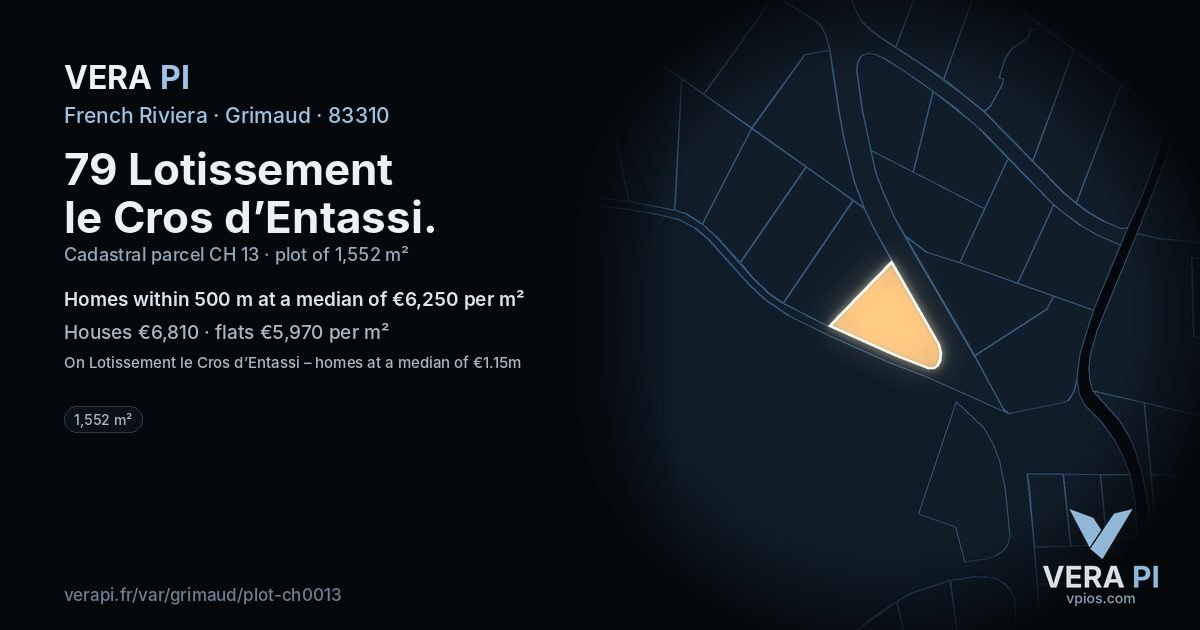 79 Lotissement le Cros d’Entassi, Grimaud at night – the plot lit, the parcels around coloured by the prices near them