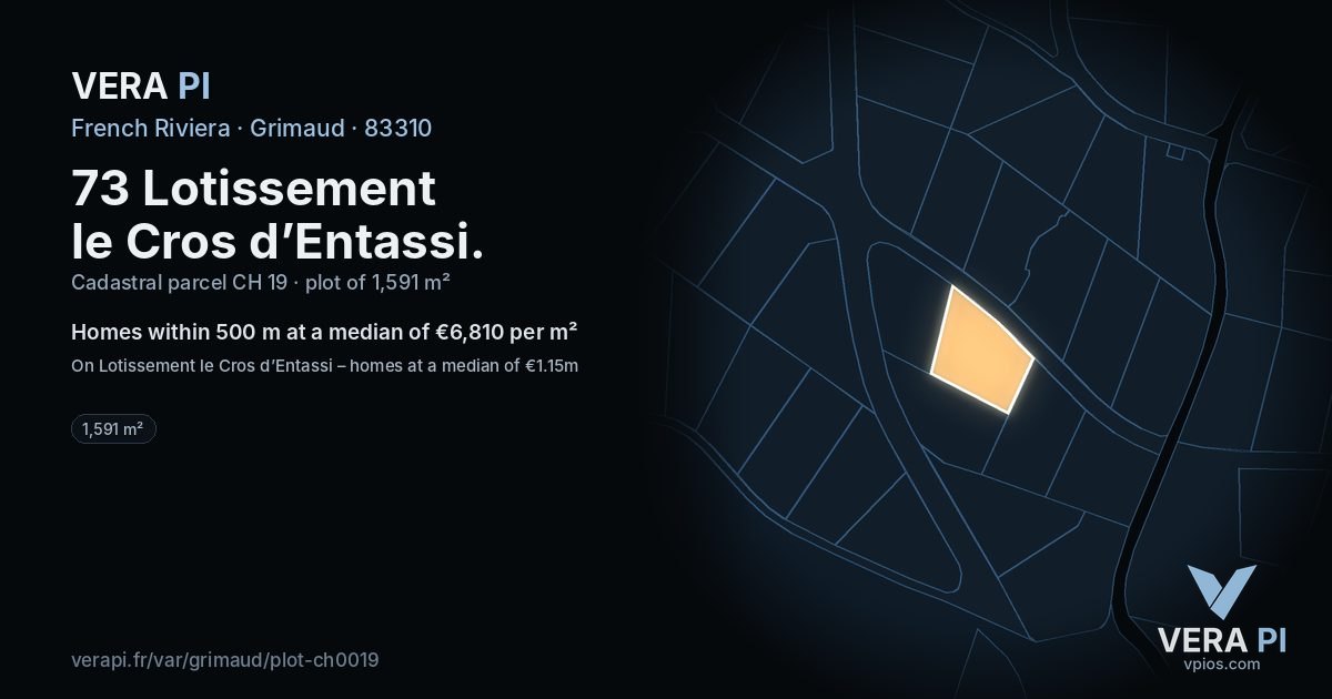 73 Lotissement le Cros d’Entassi, Grimaud at night – the plot lit, the parcels around coloured by the prices near them