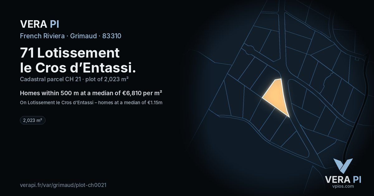 71 Lotissement le Cros d’Entassi, Grimaud at night – the plot lit, the parcels around coloured by the prices near them