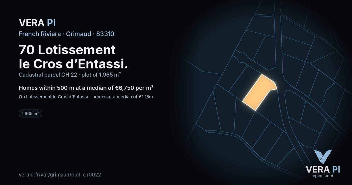 70 Lotissement le Cros d’Entassi, Grimaud at night – the plot lit, the parcels around coloured by the prices near them