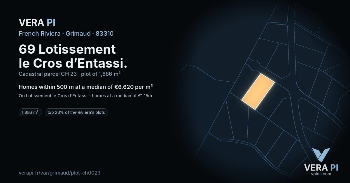 69 Lotissement le Cros d’Entassi, Grimaud at night – the plot lit, the parcels around coloured by the prices near them