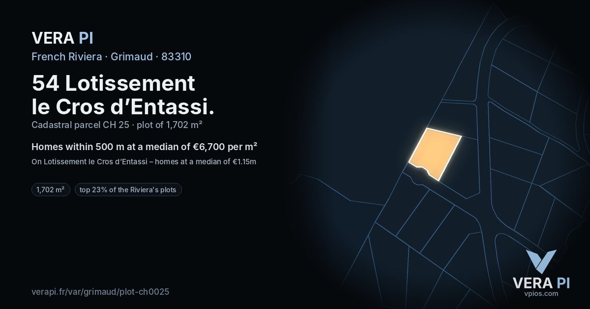 54 Lotissement le Cros d’Entassi, Grimaud at night – the plot lit, the parcels around coloured by the prices near them