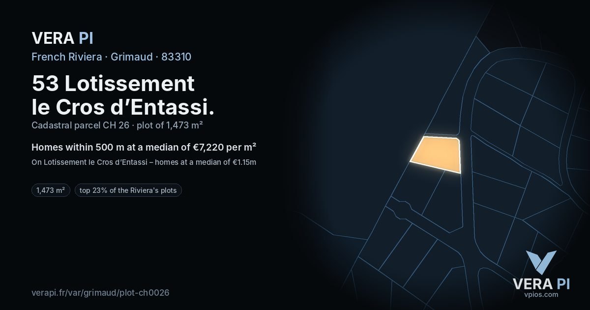 53 Lotissement le Cros d’Entassi, Grimaud at night – the plot lit, the parcels around coloured by the prices near them