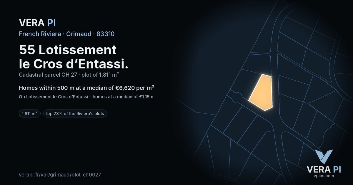 55 Lotissement le Cros d’Entassi, Grimaud at night – the plot lit, the parcels around coloured by the prices near them