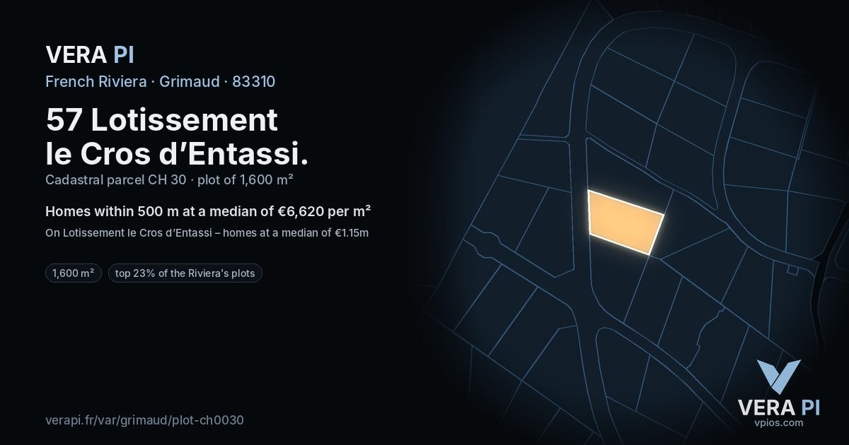 57 Lotissement le Cros d’Entassi, Grimaud at night – the plot lit, the parcels around coloured by the prices near them