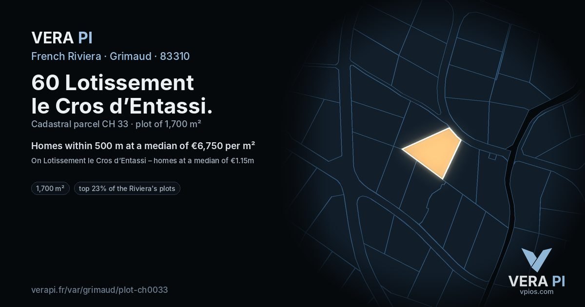 60 Lotissement le Cros d’Entassi, Grimaud at night – the plot lit, the parcels around coloured by the prices near them