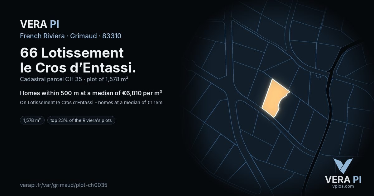 66 Lotissement le Cros d’Entassi, Grimaud at night – the plot lit, the parcels around coloured by the prices near them