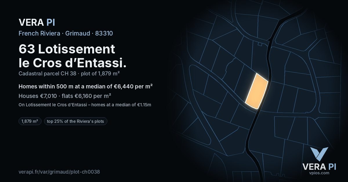 63 Lotissement le Cros d’Entassi, Grimaud at night – the plot lit, the parcels around coloured by the prices near them
