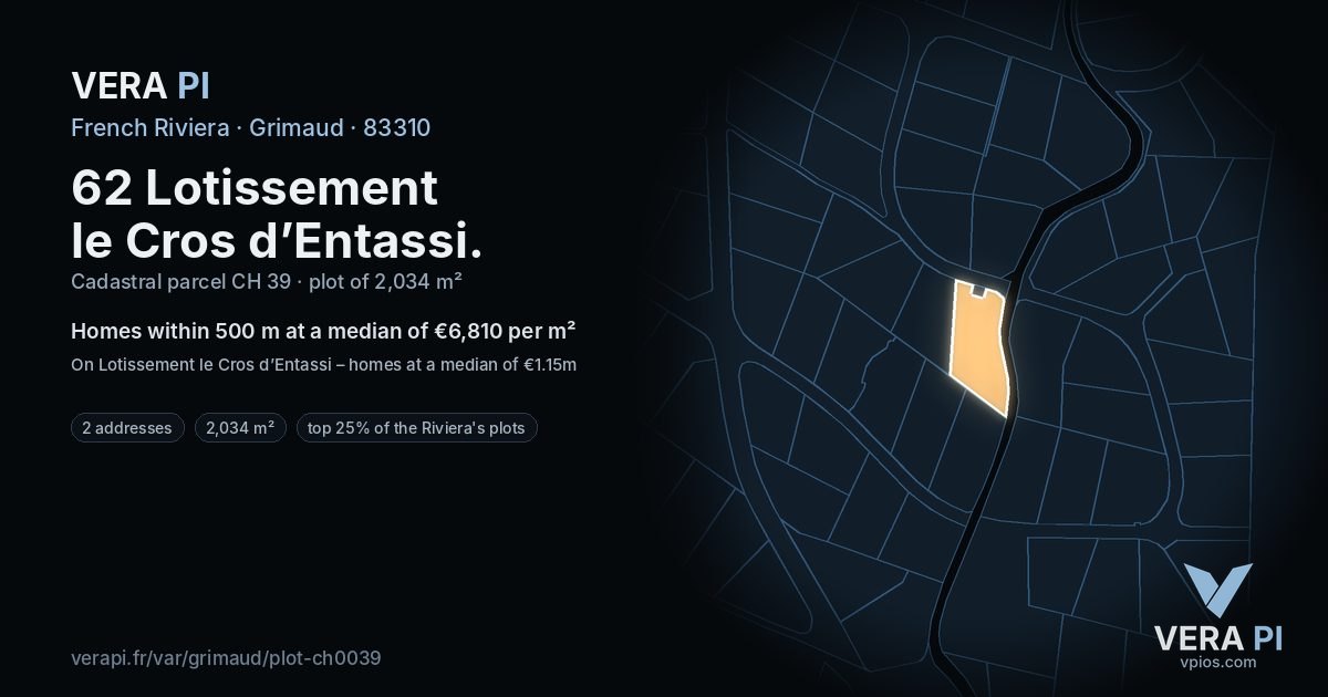 62 Lotissement le Cros d’Entassi, Grimaud at night – the plot lit, the parcels around coloured by the prices near them