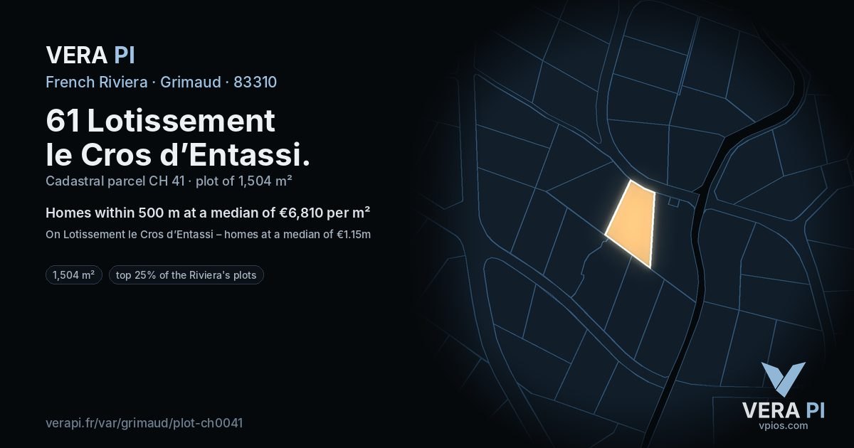 61 Lotissement le Cros d’Entassi, Grimaud at night – the plot lit, the parcels around coloured by the prices near them
