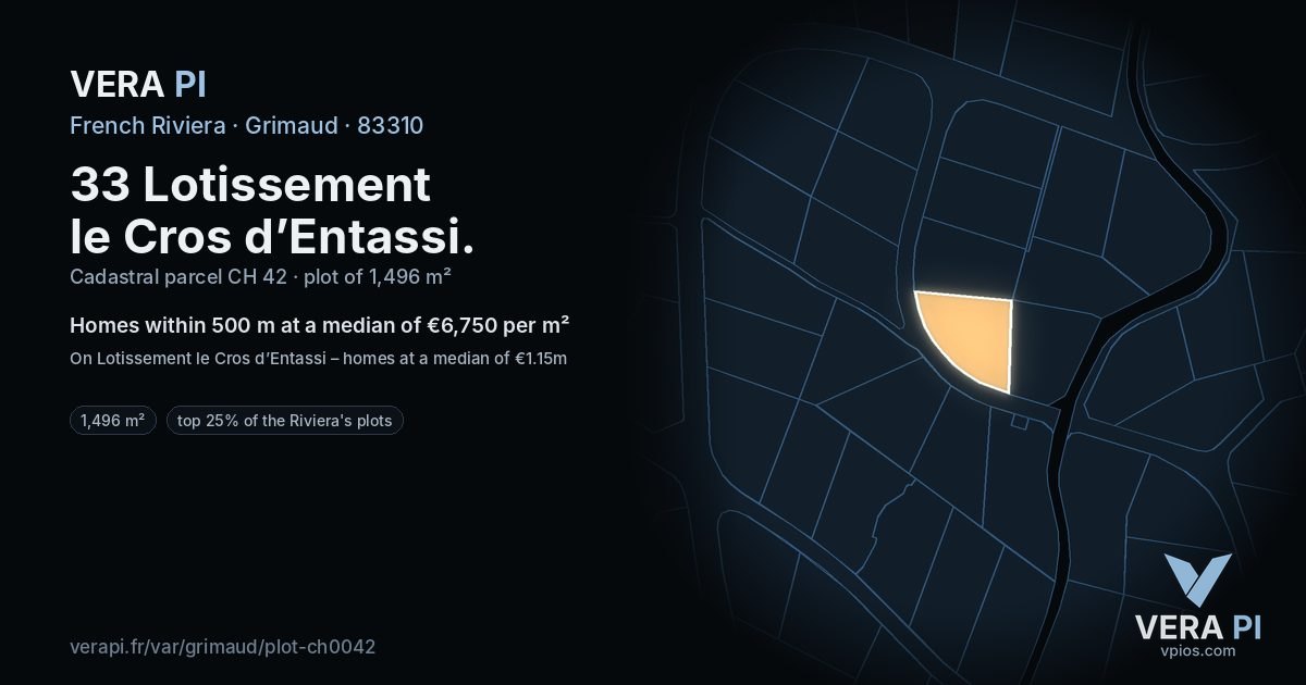 33 Lotissement le Cros d’Entassi, Grimaud at night – the plot lit, the parcels around coloured by the prices near them