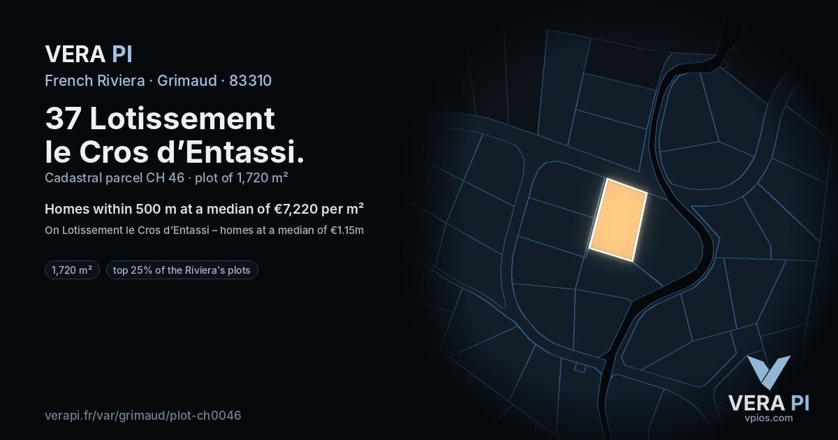 37 Lotissement le Cros d’Entassi, Grimaud at night – the plot lit, the parcels around coloured by the prices near them