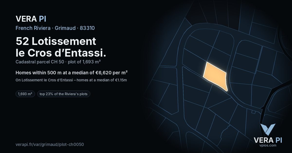52 Lotissement le Cros d’Entassi, Grimaud at night – the plot lit, the parcels around coloured by the prices near them