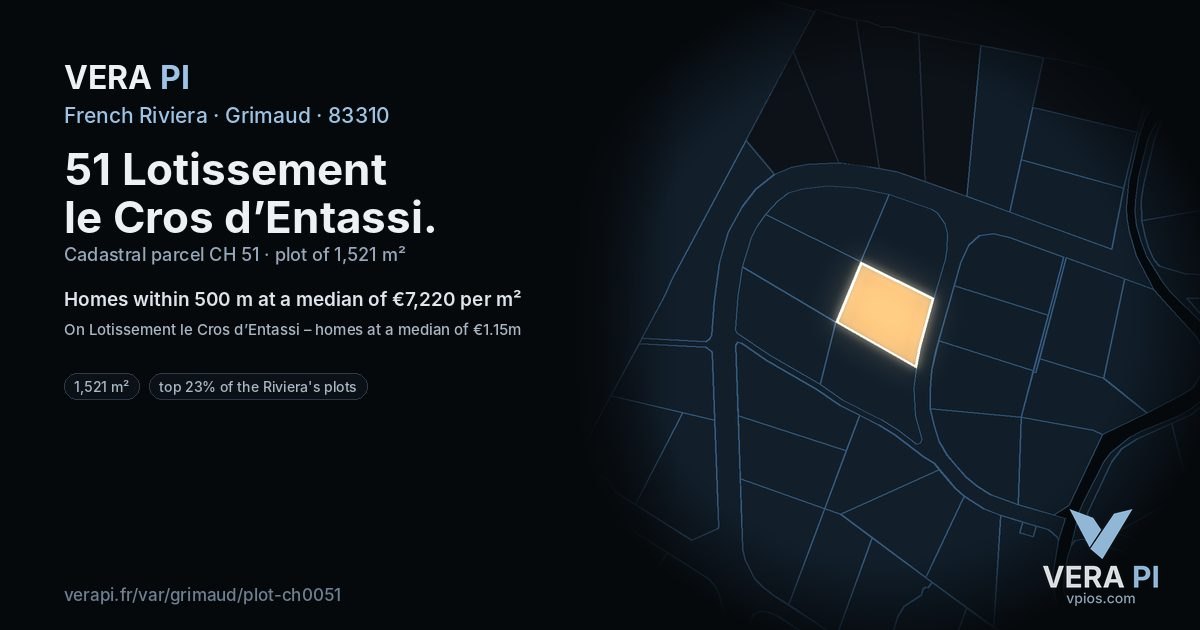 51 Lotissement le Cros d’Entassi, Grimaud at night – the plot lit, the parcels around coloured by the prices near them