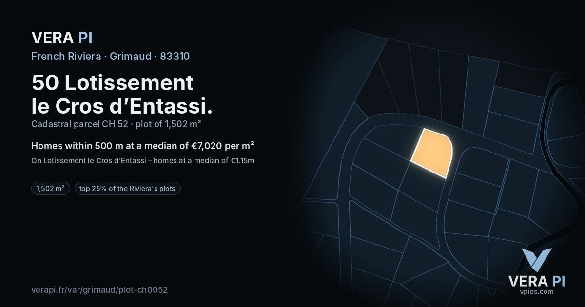 50 Lotissement le Cros d’Entassi, Grimaud at night – the plot lit, the parcels around coloured by the prices near them