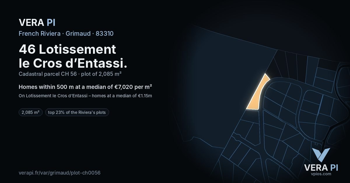 46 Lotissement le Cros d’Entassi, Grimaud at night – the plot lit, the parcels around coloured by the prices near them