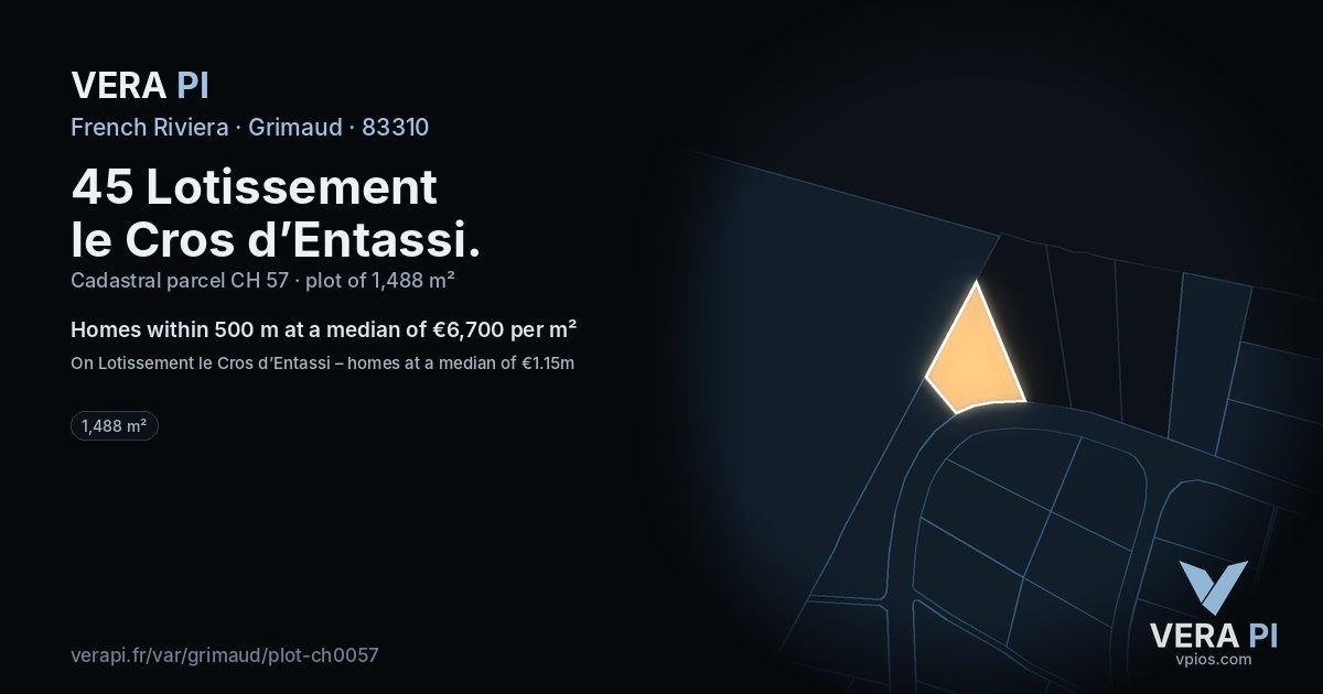 45 Lotissement le Cros d’Entassi, Grimaud at night – the plot lit, the parcels around coloured by the prices near them