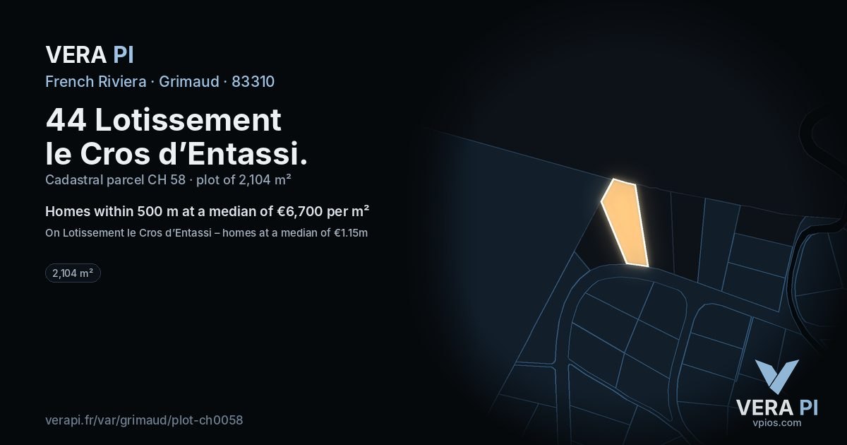 44 Lotissement le Cros d’Entassi, Grimaud at night – the plot lit, the parcels around coloured by the prices near them