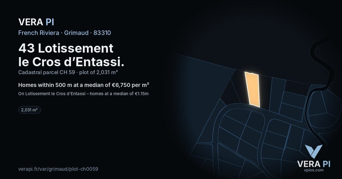 43 Lotissement le Cros d’Entassi, Grimaud at night – the plot lit, the parcels around coloured by the prices near them
