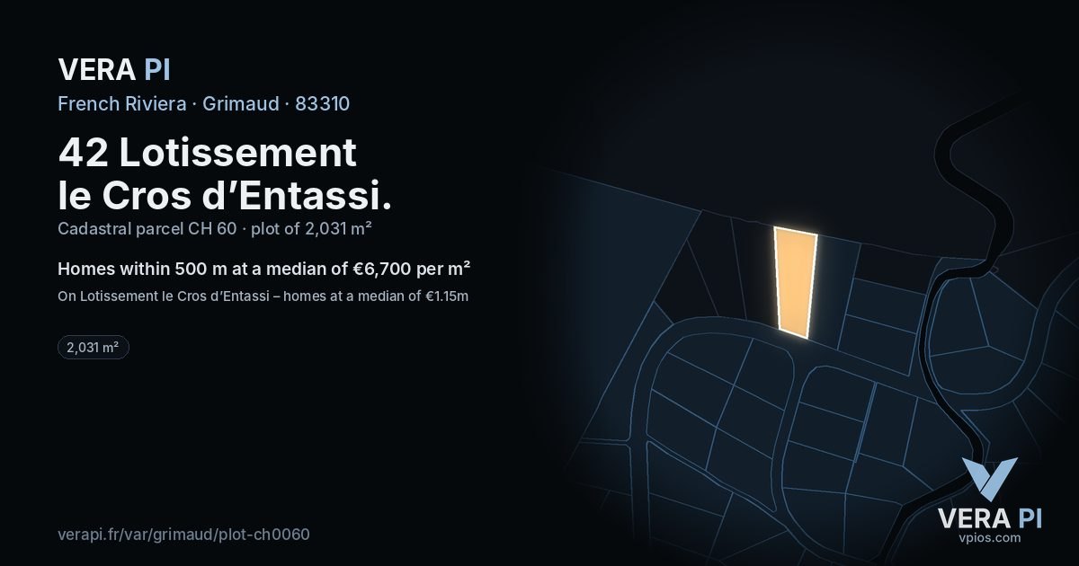 42 Lotissement le Cros d’Entassi, Grimaud at night – the plot lit, the parcels around coloured by the prices near them