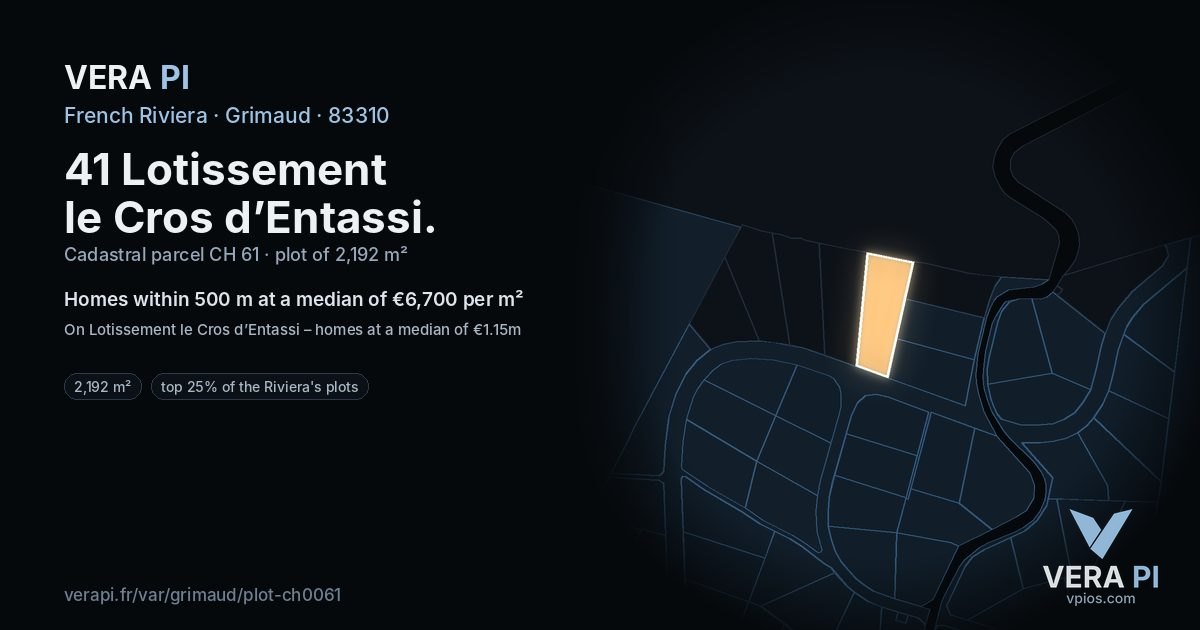 41 Lotissement le Cros d’Entassi, Grimaud at night – the plot lit, the parcels around coloured by the prices near them