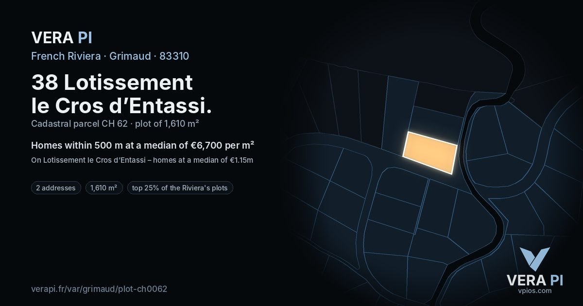 38 Lotissement le Cros d’Entassi, Grimaud at night – the plot lit, the parcels around coloured by the prices near them