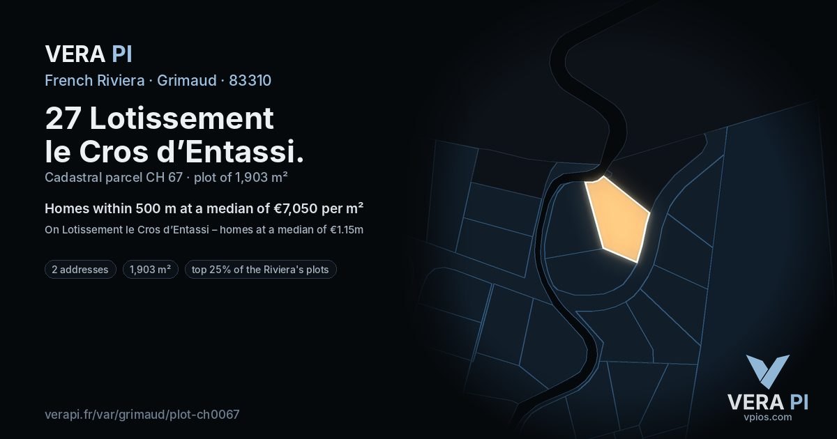 27 Lotissement le Cros d’Entassi, Grimaud at night – the plot lit, the parcels around coloured by the prices near them