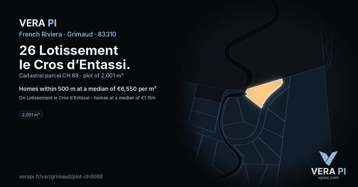 26 Lotissement le Cros d’Entassi, Grimaud at night – the plot lit, the parcels around coloured by the prices near them