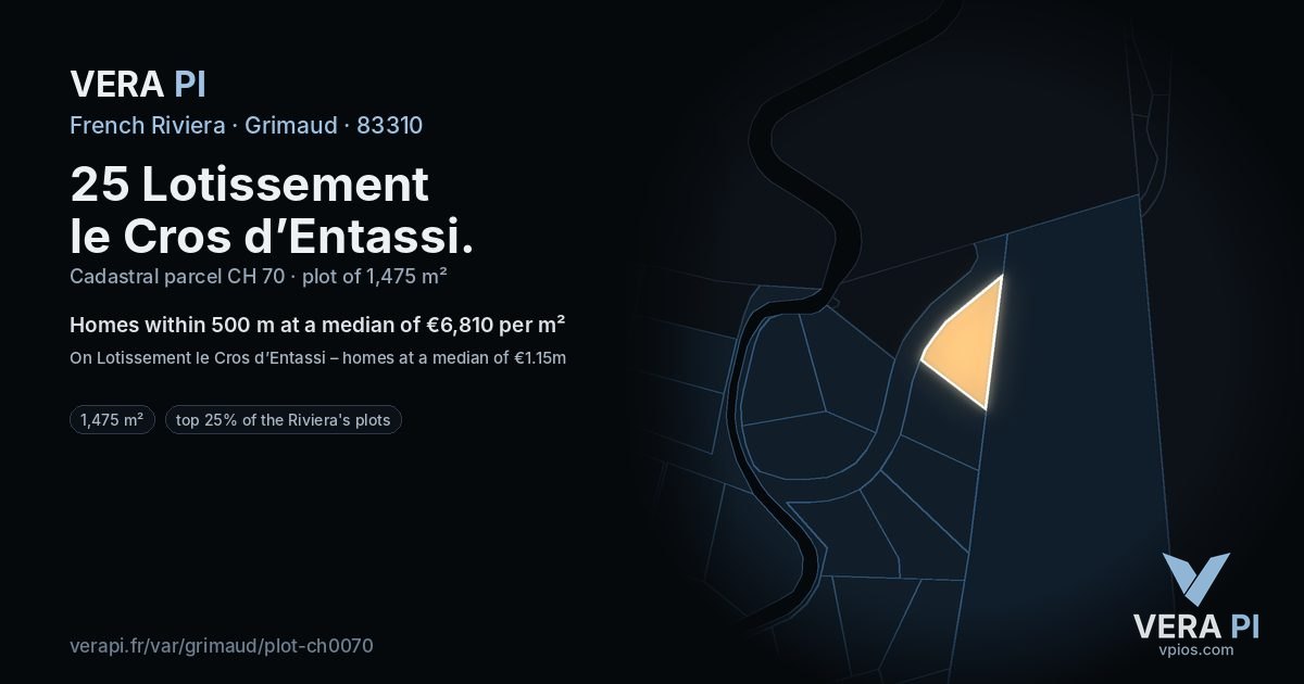 25 Lotissement le Cros d’Entassi, Grimaud at night – the plot lit, the parcels around coloured by the prices near them
