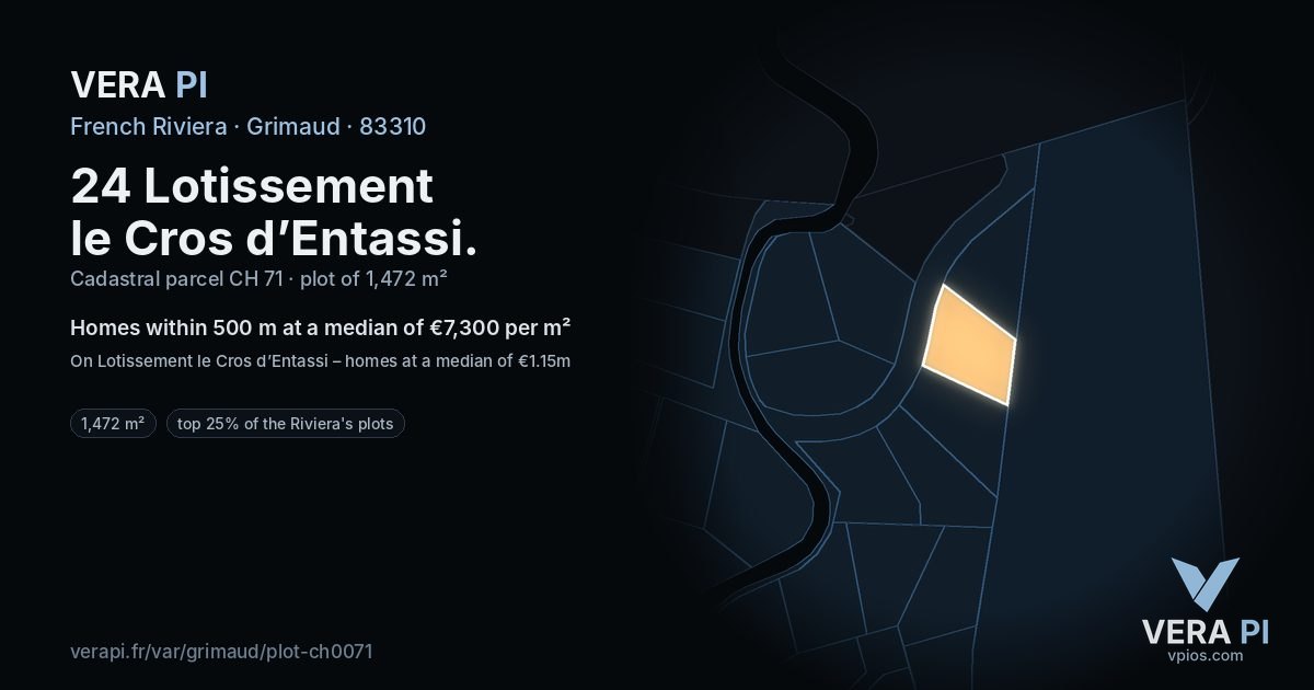 24 Lotissement le Cros d’Entassi, Grimaud at night – the plot lit, the parcels around coloured by the prices near them