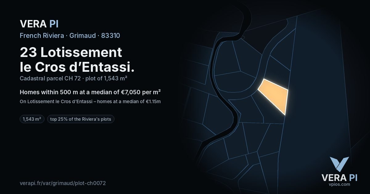 23 Lotissement le Cros d’Entassi, Grimaud at night – the plot lit, the parcels around coloured by the prices near them