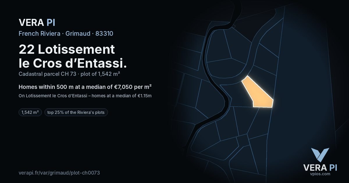 22 Lotissement le Cros d’Entassi, Grimaud at night – the plot lit, the parcels around coloured by the prices near them