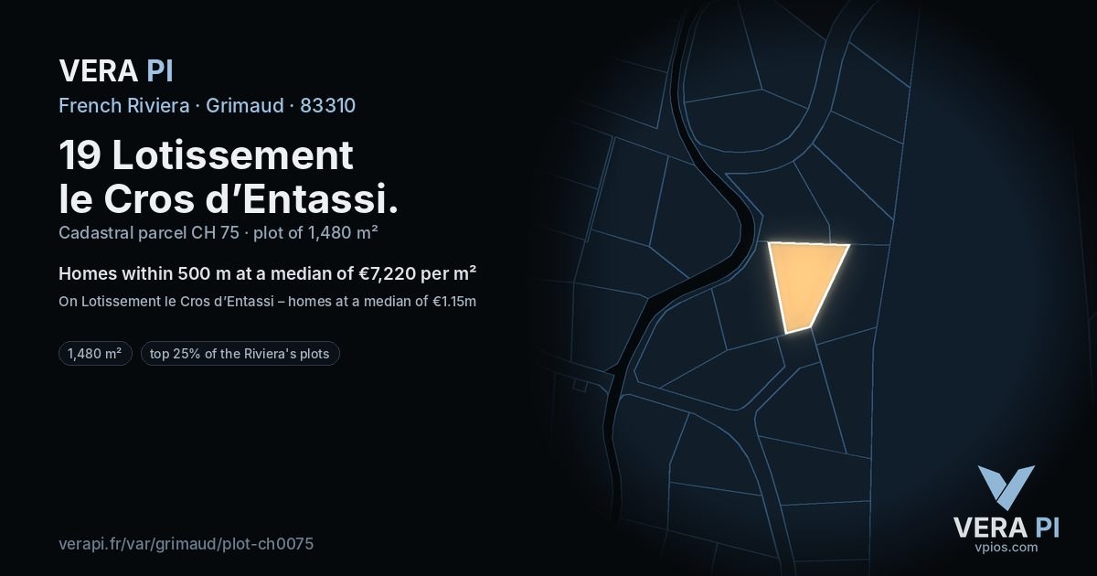 19 Lotissement le Cros d’Entassi, Grimaud at night – the plot lit, the parcels around coloured by the prices near them