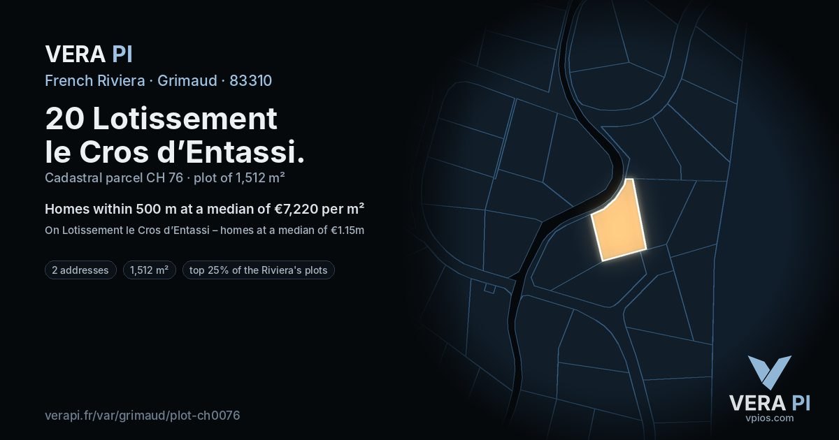 20 Lotissement le Cros d’Entassi, Grimaud at night – the plot lit, the parcels around coloured by the prices near them