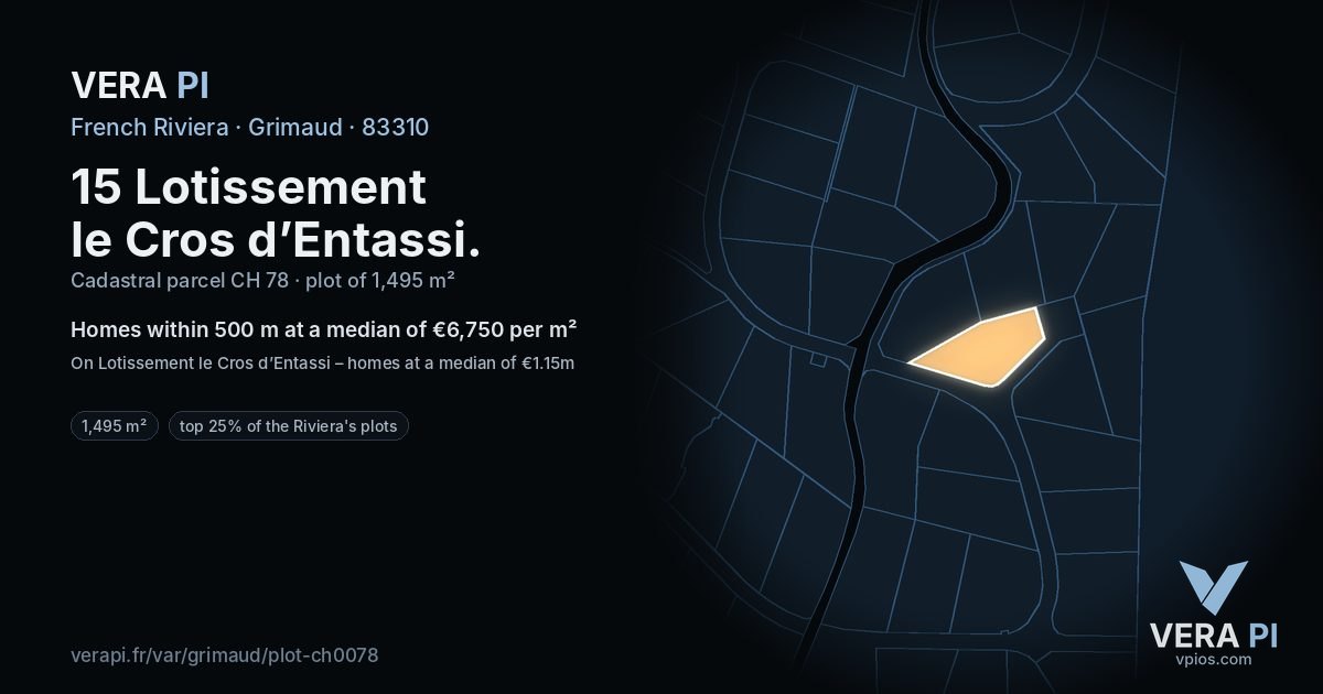 15 Lotissement le Cros d’Entassi, Grimaud at night – the plot lit, the parcels around coloured by the prices near them