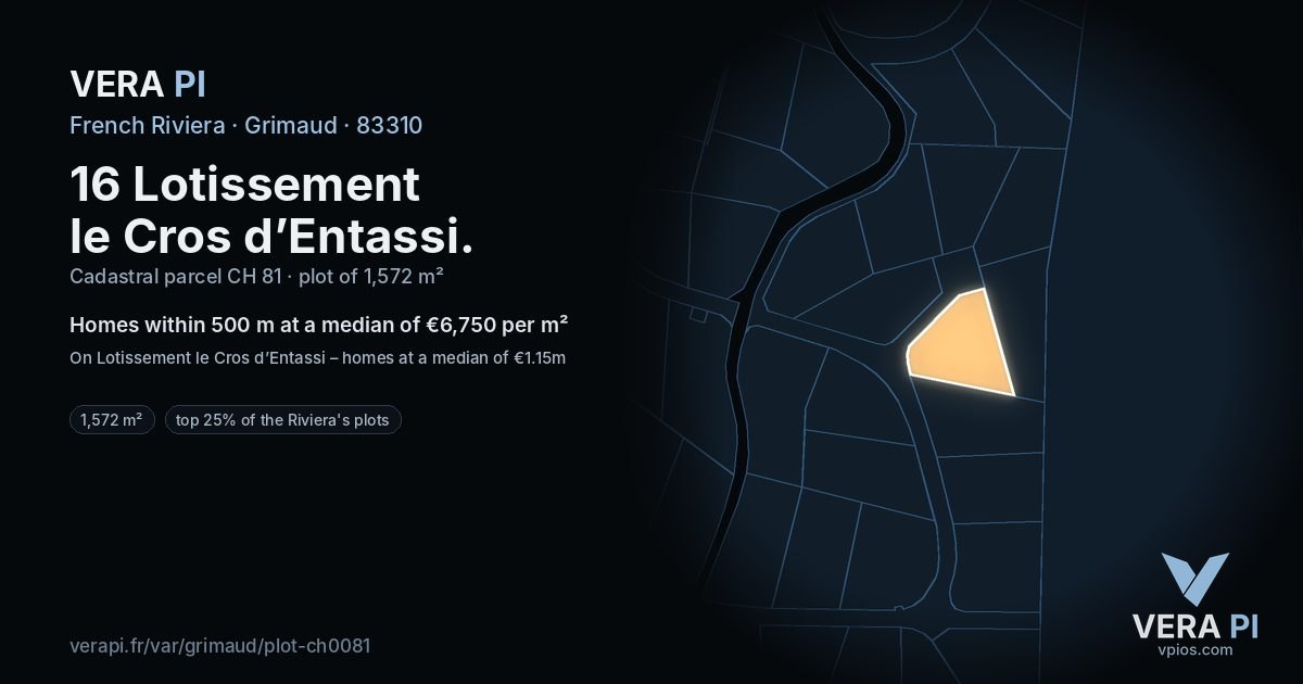 16 Lotissement le Cros d’Entassi, Grimaud at night – the plot lit, the parcels around coloured by the prices near them