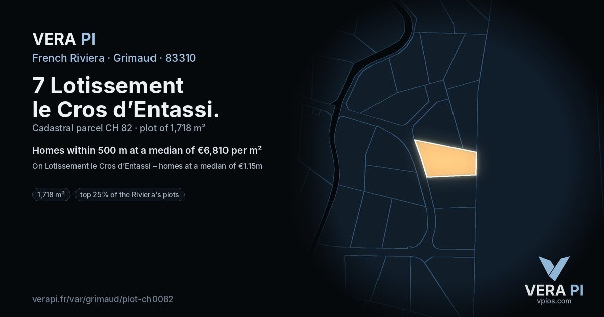 7 Lotissement le Cros d’Entassi, Grimaud at night – the plot lit, the parcels around coloured by the prices near them