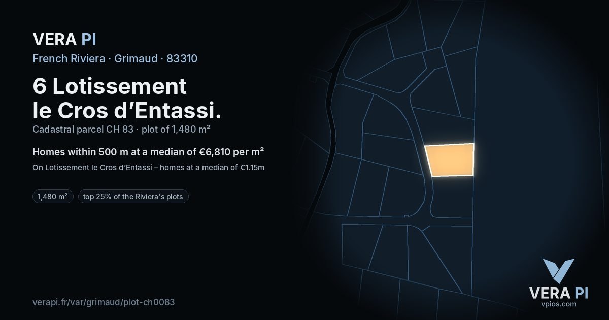 6 Lotissement le Cros d’Entassi, Grimaud at night – the plot lit, the parcels around coloured by the prices near them