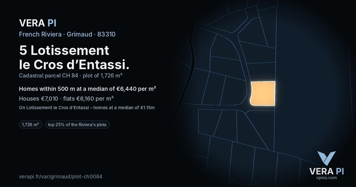 5 Lotissement le Cros d’Entassi, Grimaud at night – the plot lit, the parcels around coloured by the prices near them