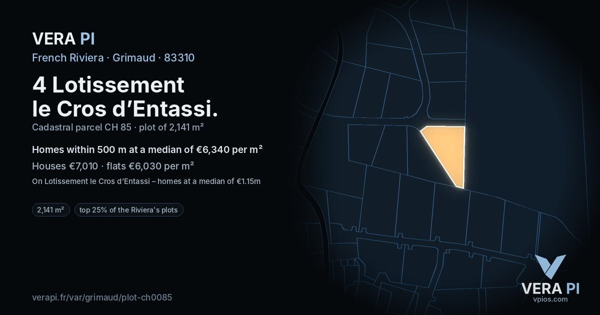 4 Lotissement le Cros d’Entassi, Grimaud at night – the plot lit, the parcels around coloured by the prices near them