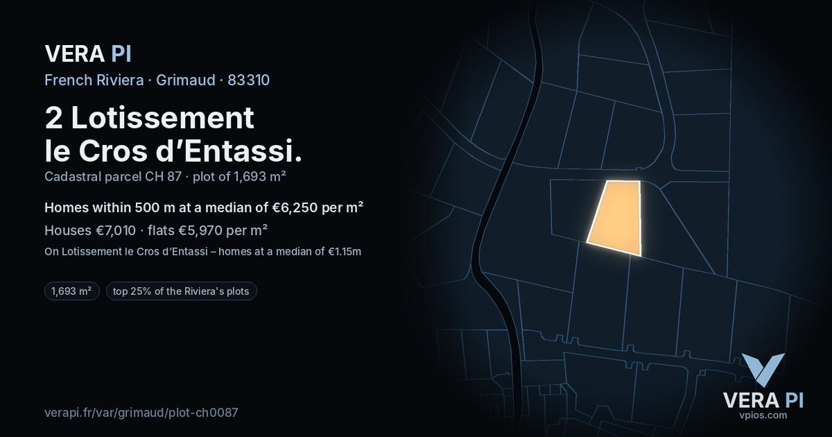 2 Lotissement le Cros d’Entassi, Grimaud at night – the plot lit, the parcels around coloured by the prices near them