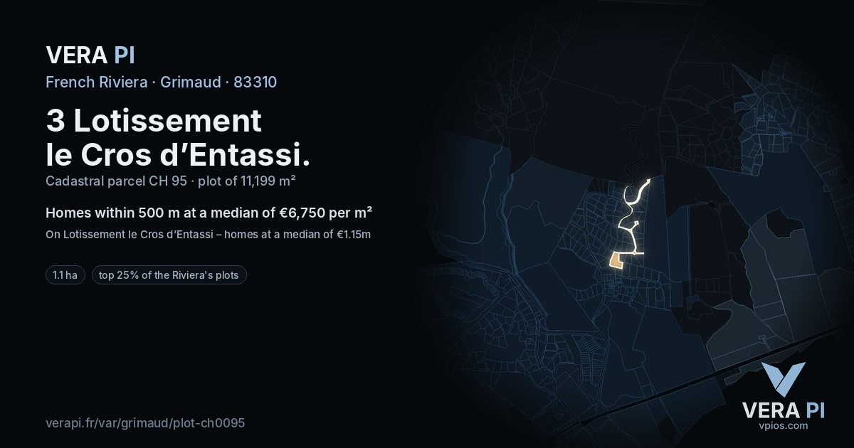 3 Lotissement le Cros d’Entassi, Grimaud at night – the plot lit, the parcels around coloured by the prices near them