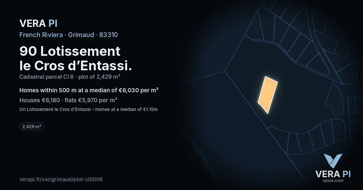 90 Lotissement le Cros d’Entassi, Grimaud at night – the plot lit, the parcels around coloured by the prices near them