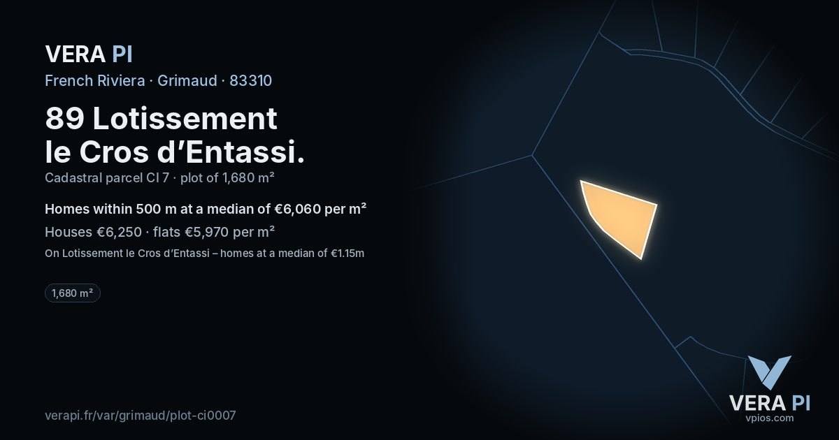 89 Lotissement le Cros d’Entassi, Grimaud at night – the plot lit, the parcels around coloured by the prices near them