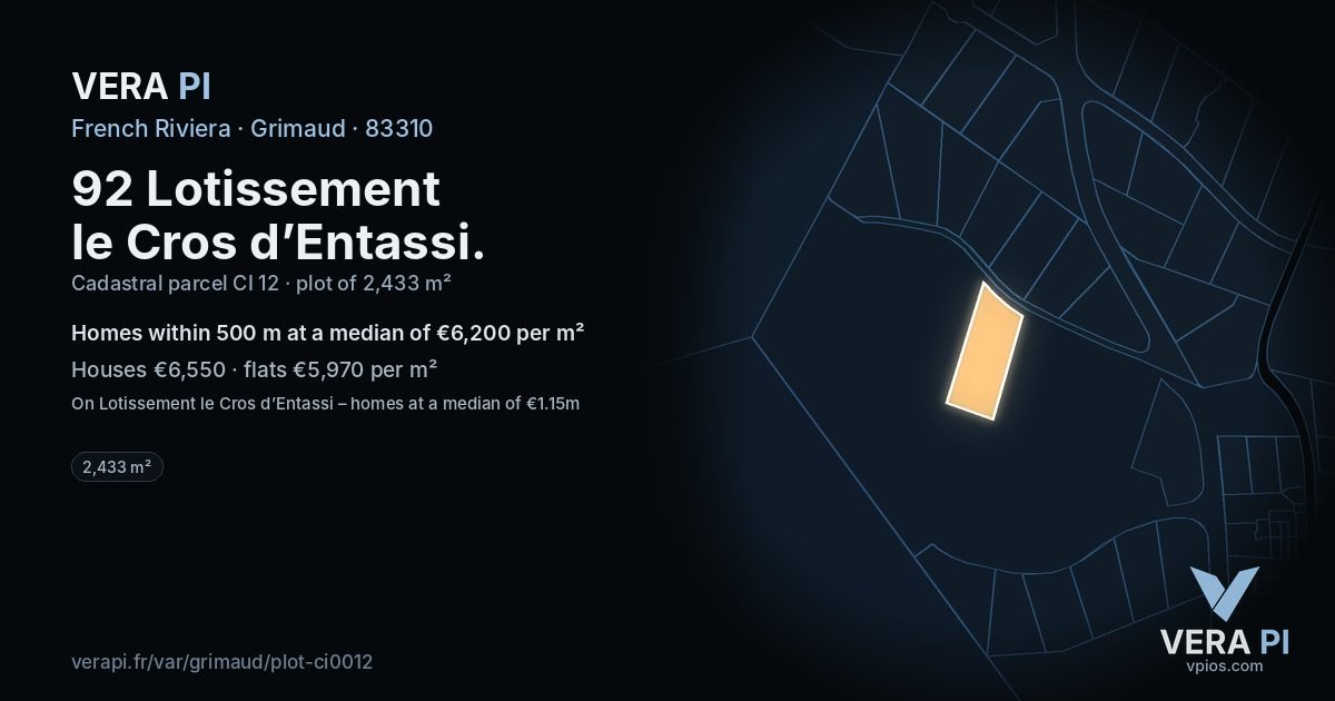 92 Lotissement le Cros d’Entassi, Grimaud at night – the plot lit, the parcels around coloured by the prices near them