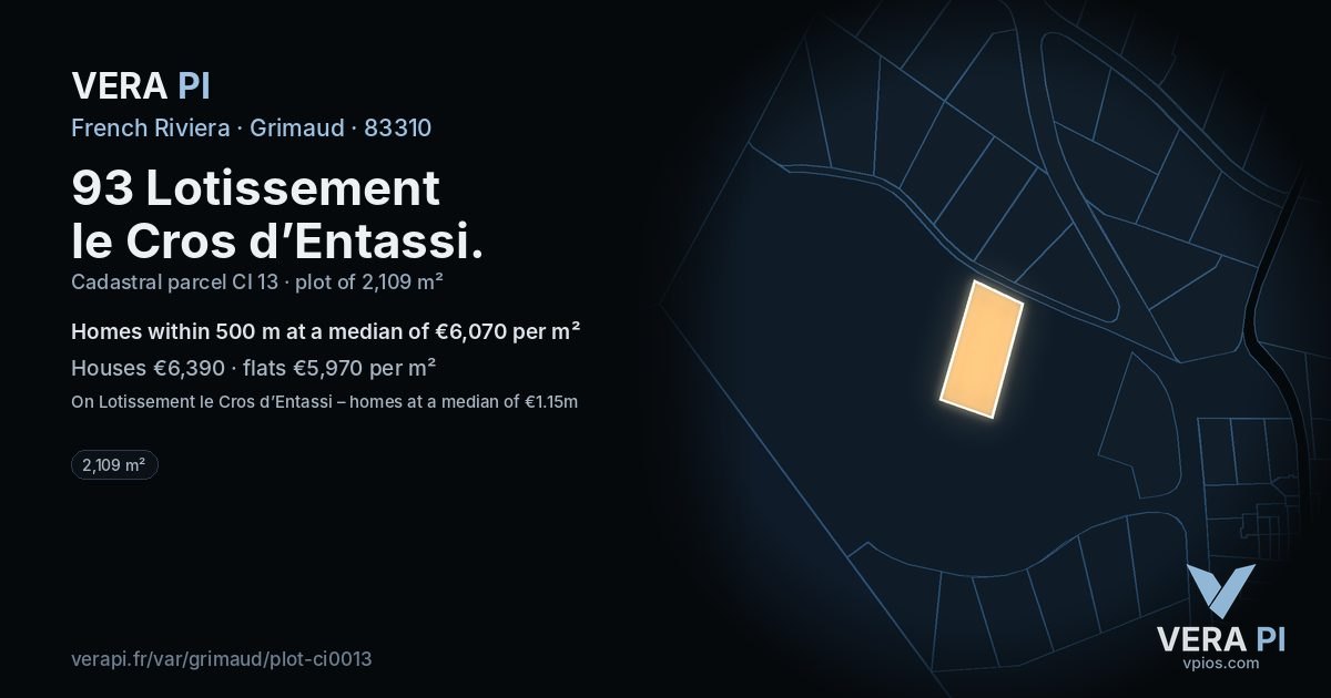 93 Lotissement le Cros d’Entassi, Grimaud at night – the plot lit, the parcels around coloured by the prices near them