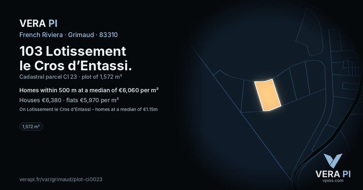 103 Lotissement le Cros d’Entassi, Grimaud at night – the plot lit, the parcels around coloured by the prices near them