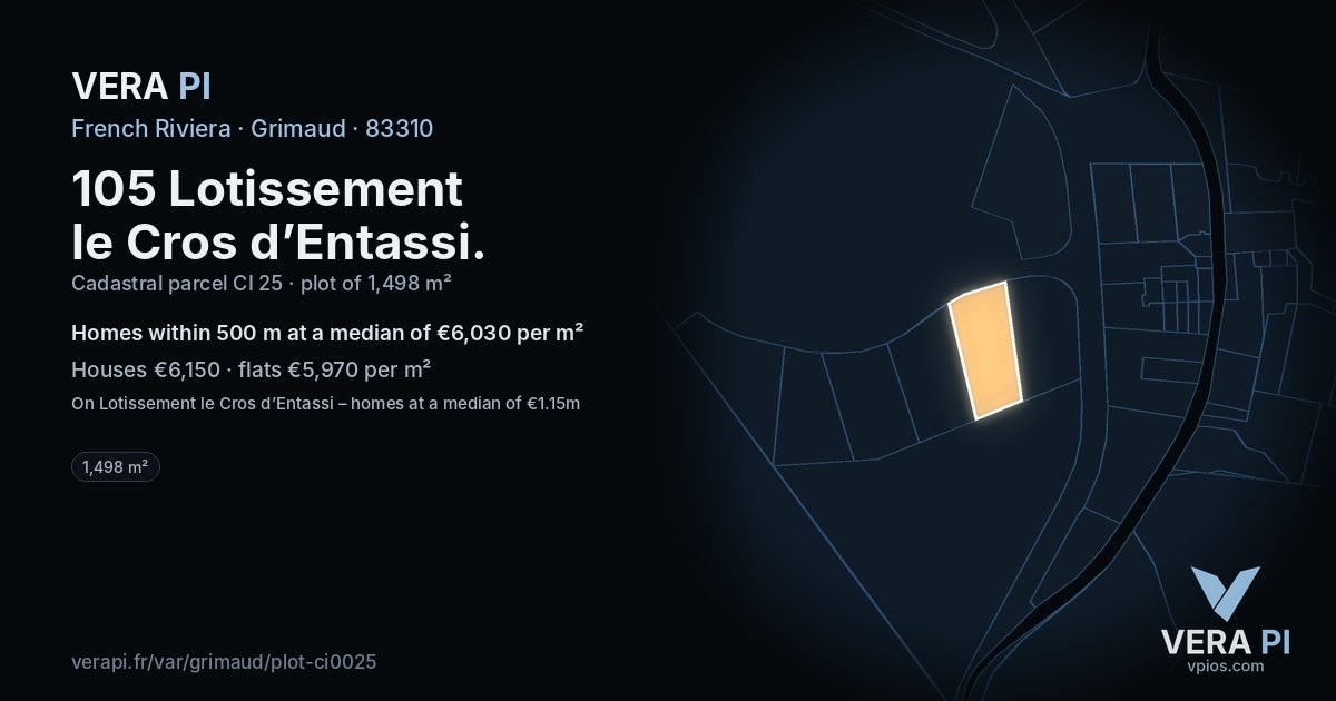 105 Lotissement le Cros d’Entassi, Grimaud at night – the plot lit, the parcels around coloured by the prices near them